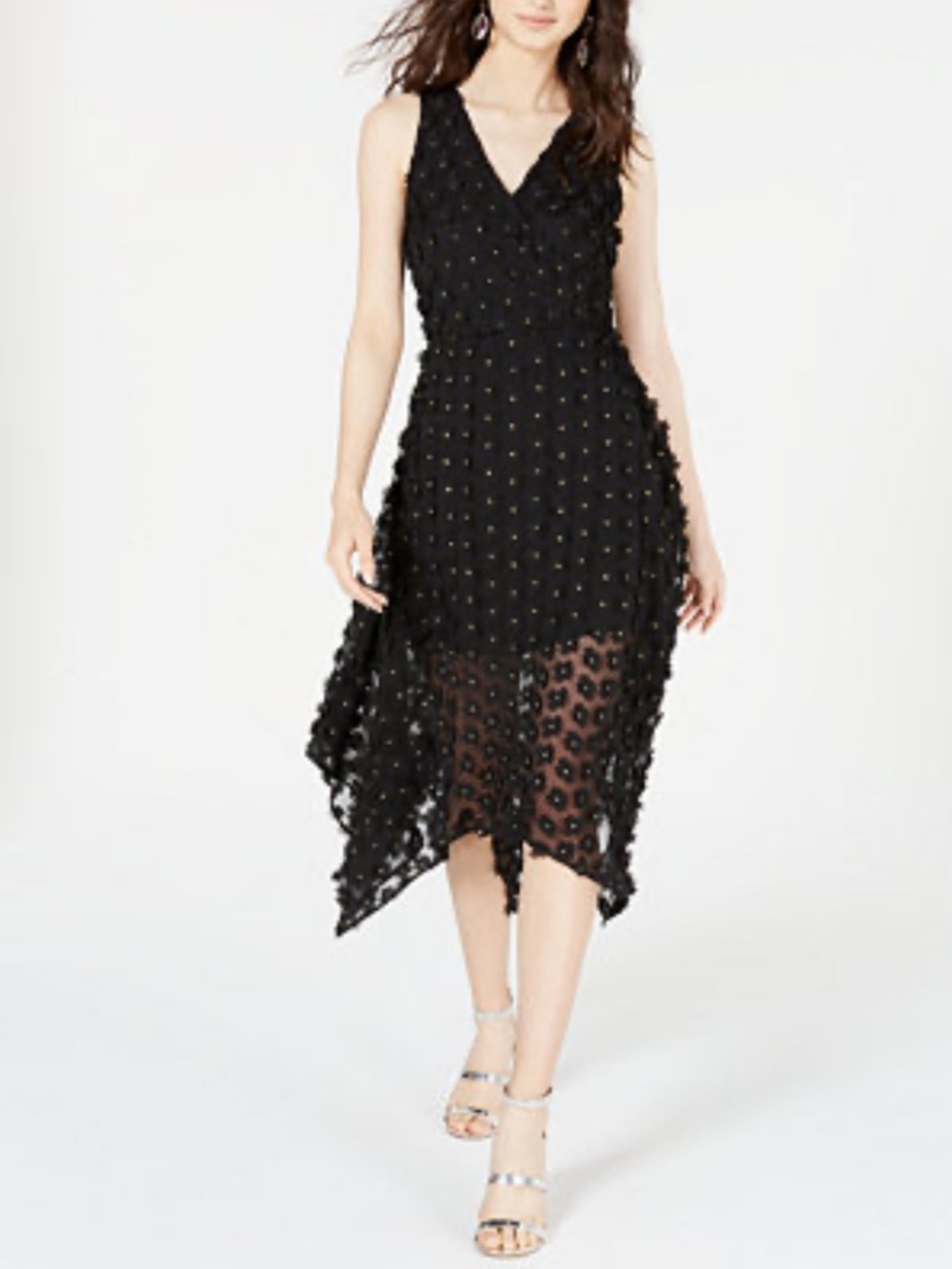 NWT Kensie Black Embellished V-Neck Maxi Dress with 3D Accents